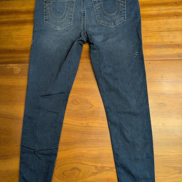 True Religion Jeans 32x28 Womens Blue Halle Mid Rise Super Skinny Dark Stretch - Picture 2 of 14